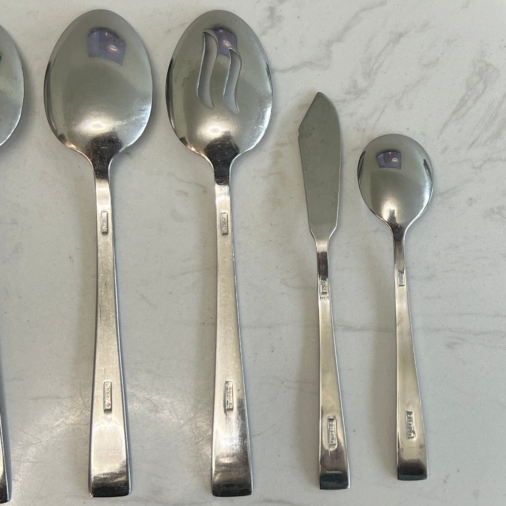 Libbey Flatware Serving Set Stainless Steel Retro Modern Hostess Utensils‎ - Picture 5 of 8